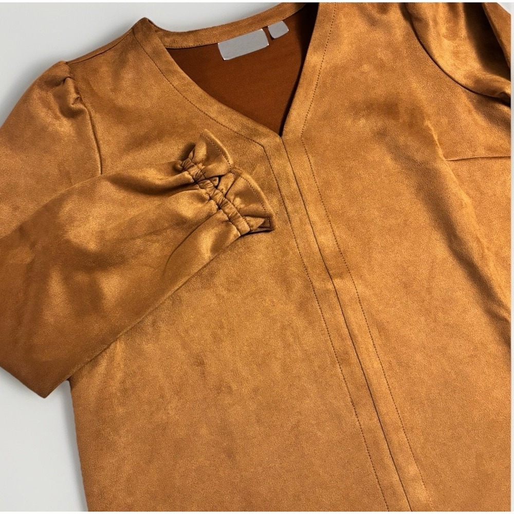 Belle Boho Kim Gravel Top Sz M Faux Suede Western Chic V Neck Brown Women's M